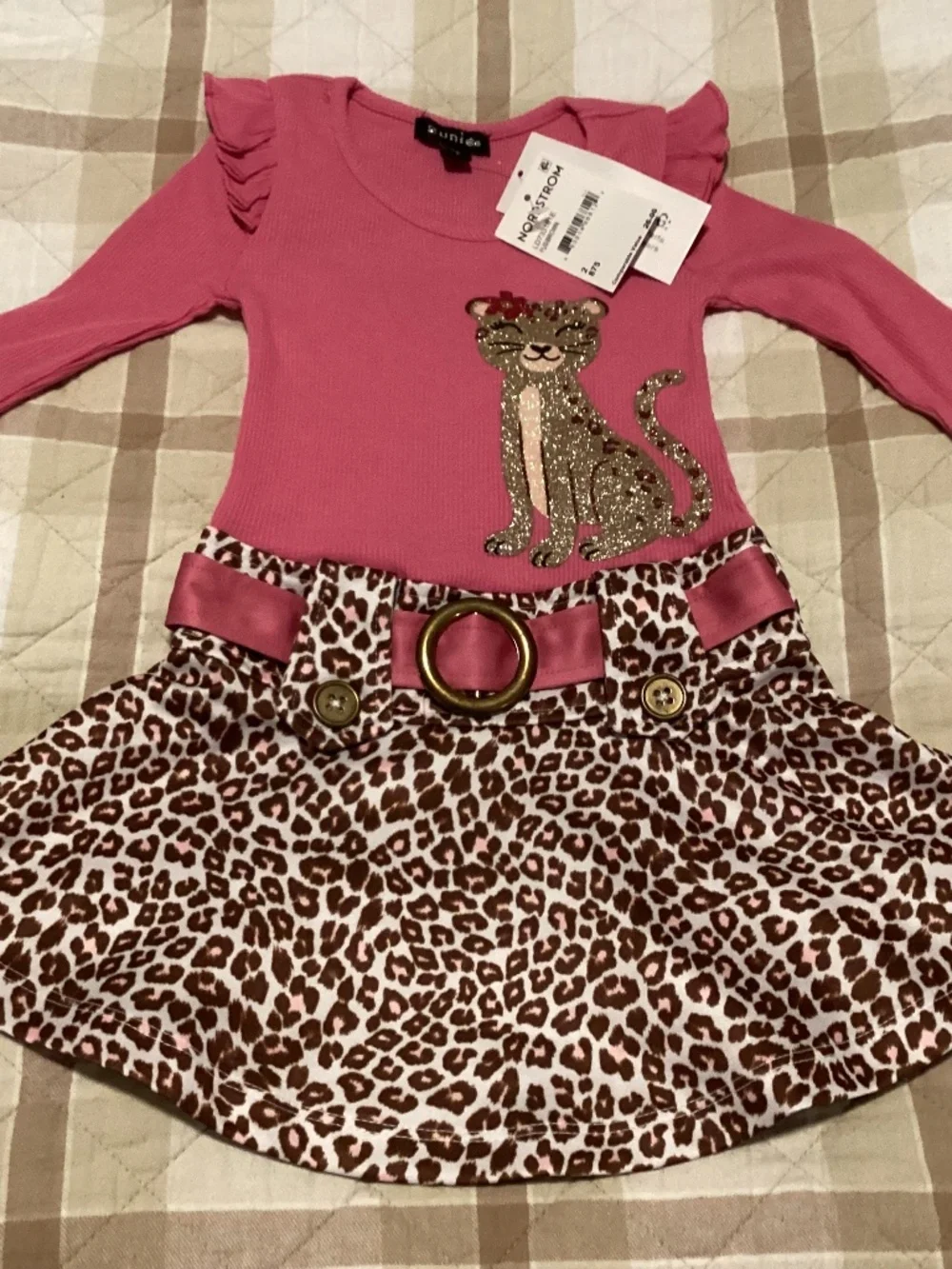 Zunie Kids' Leopard Print Contrast Dress (Toddler Kid) 2T